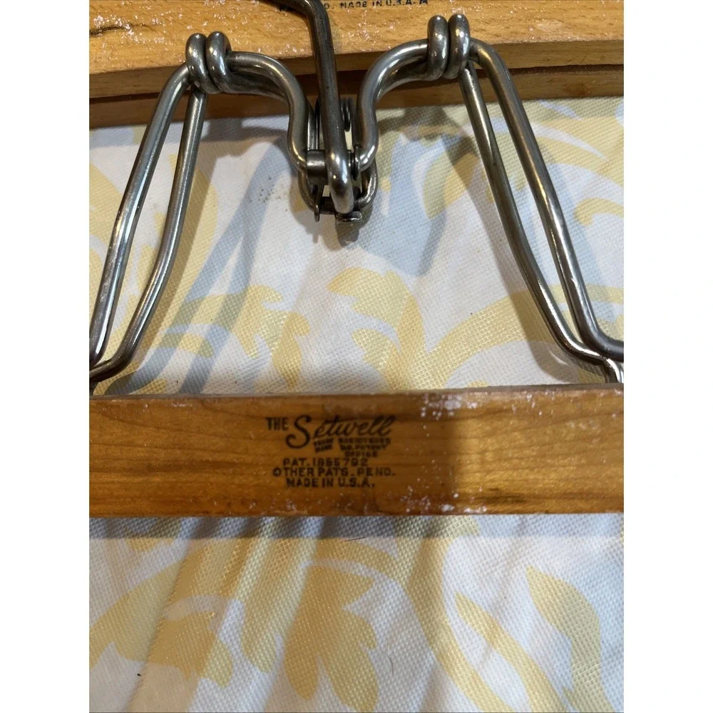 Vintage LOT of 3 SETWELL Wood Clamp Type Hangers for Pants Skirt Wooden